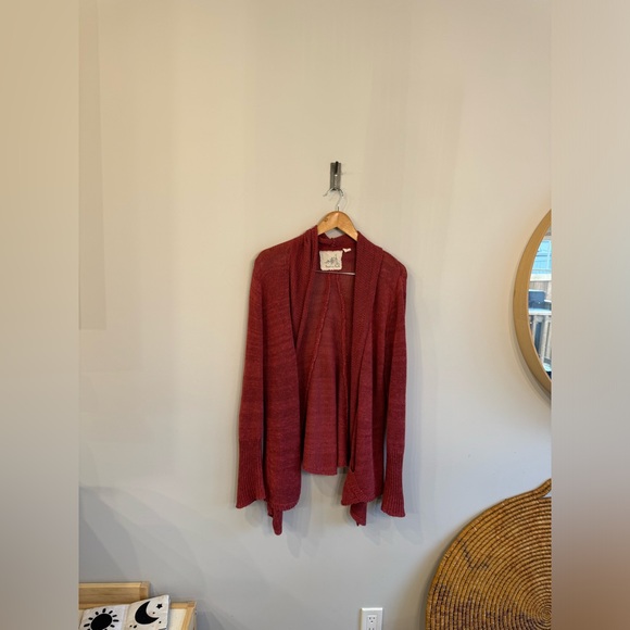 Anthropologie angel of the north large red linen/cotton knit cardigan - Picture 2 of 7